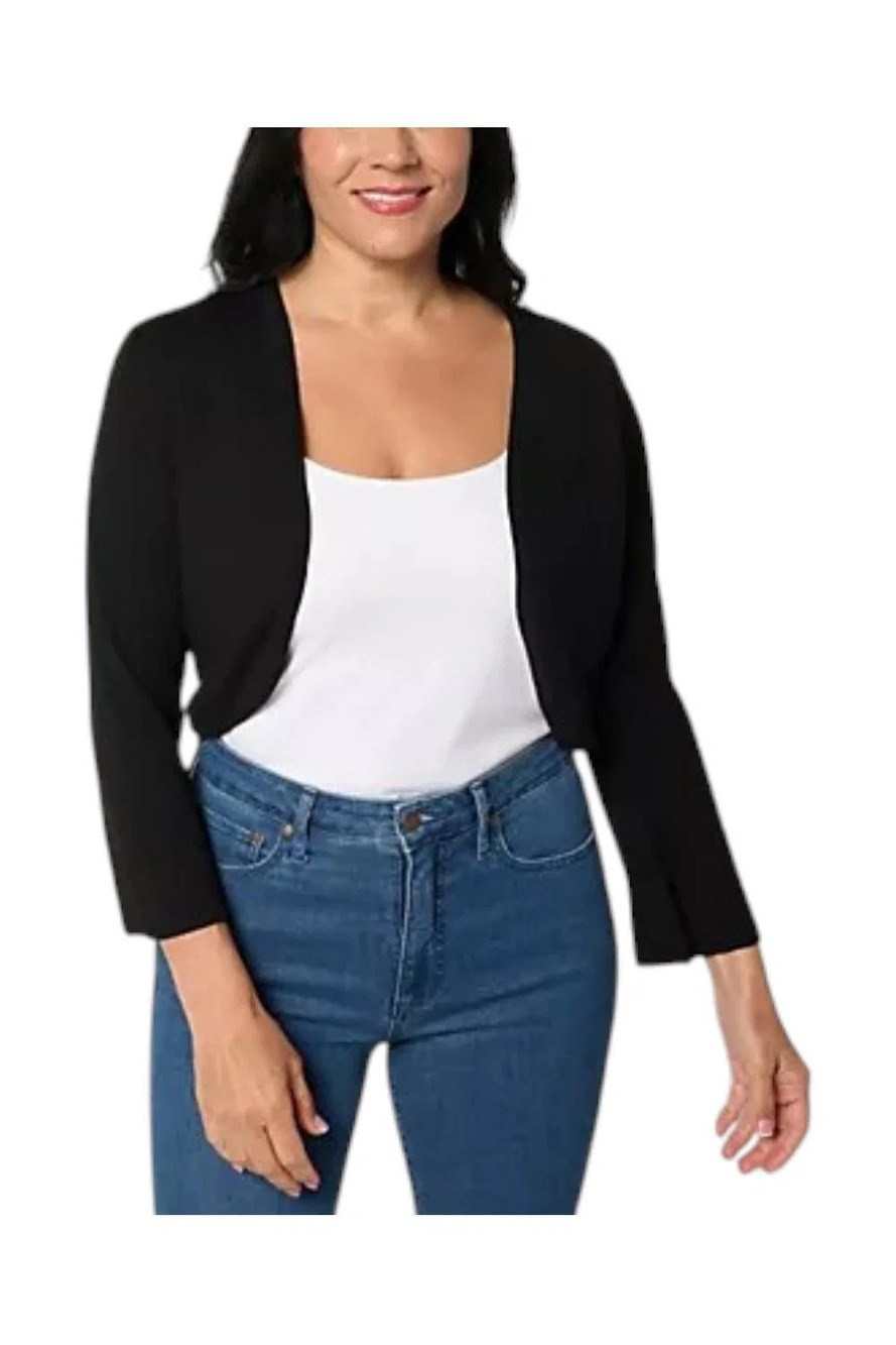 Isaac Mizrahi Live! Women`s Essentials Sweater Bolero Pitch Black - Regular